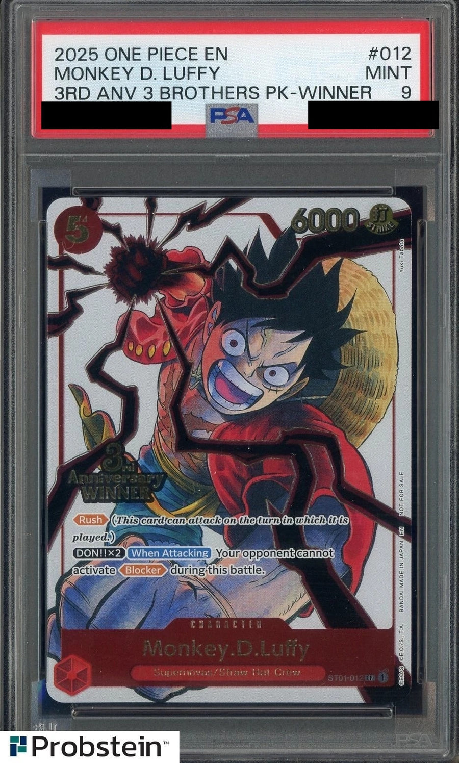 PSA10】【PSA9】【英語版】ルフィ 限定プロモ ST01-012 「3周年記念